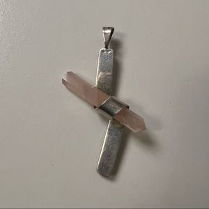 925 rose quartz brooch or pendant